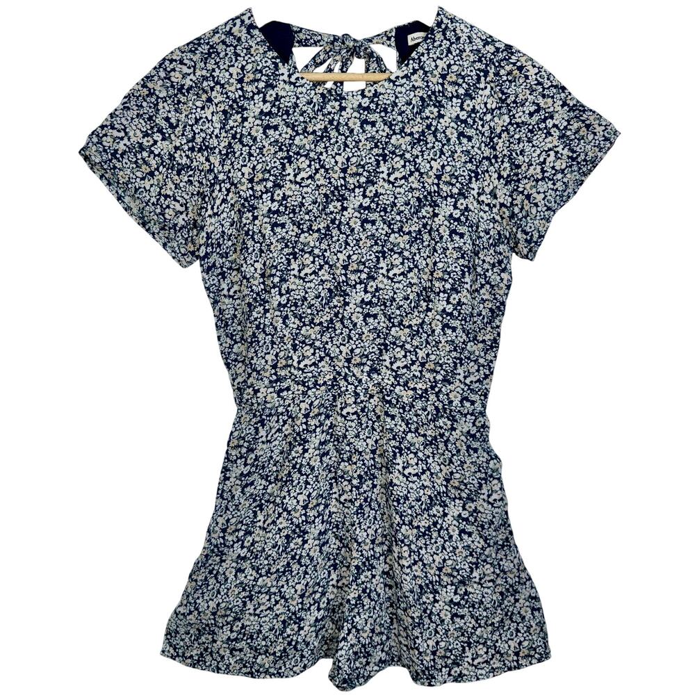 Abercrombie & Fitch Navy Blue White Green Floral Open Back Romper Womens Size S